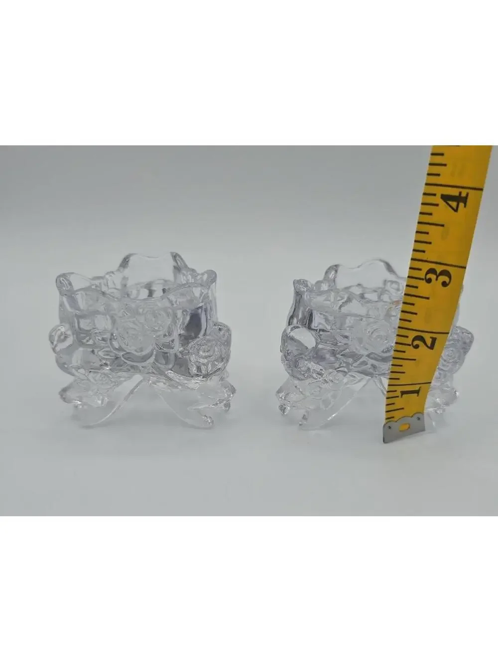 Vintage Floral Glass Candle Holders Pair Rose Bow Romantic Decor